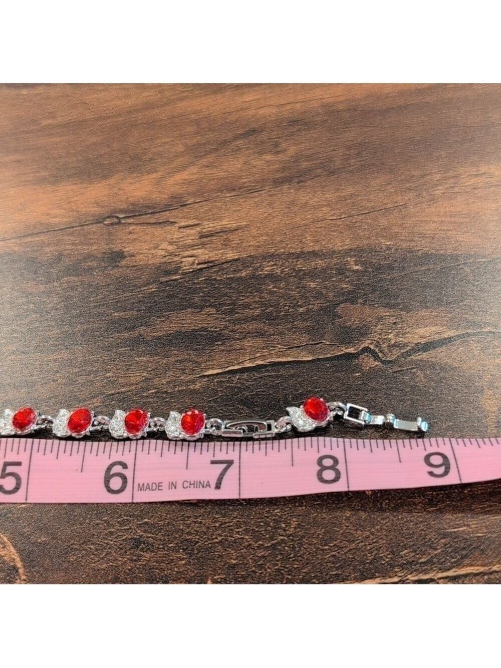 Zircon tennis bracelet,red zircon stones and silver plated extra length 8.25". - Picture 4 of 4